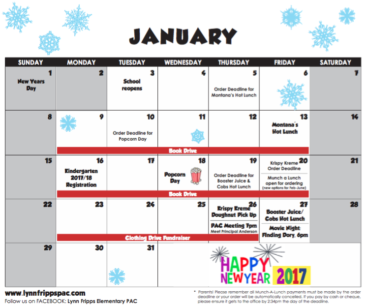 January 2017 PAC Calendar of Events Lynn Fripps PAC